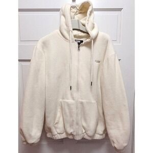 FCMM Men's Full Zip Quilt Padded Lining Fleece Hoodie - Cream - Size Medium